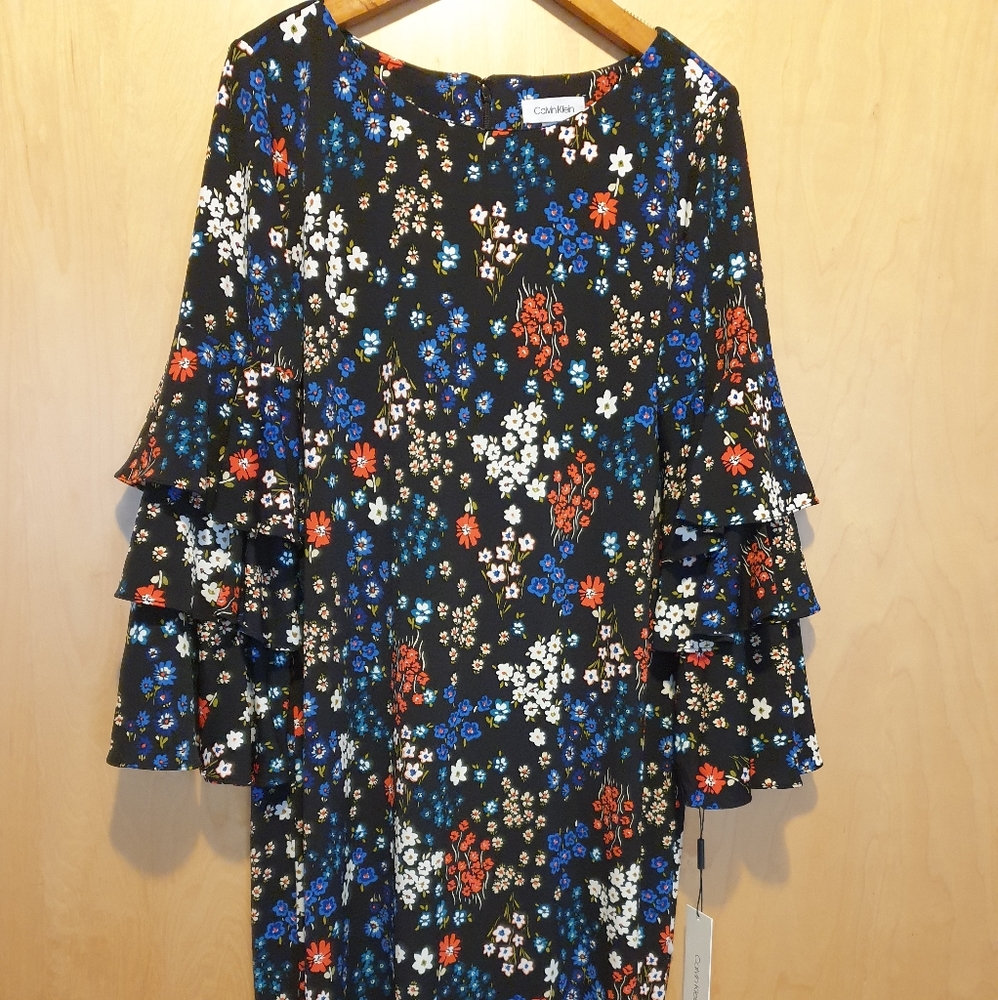 Calvin Klein Ruffle Sleeve Dress Size 10